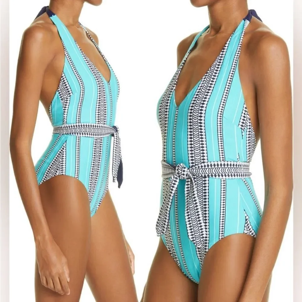 lemlem™ Luchia Deep V turquoise One piece SWIMSUIT size XS